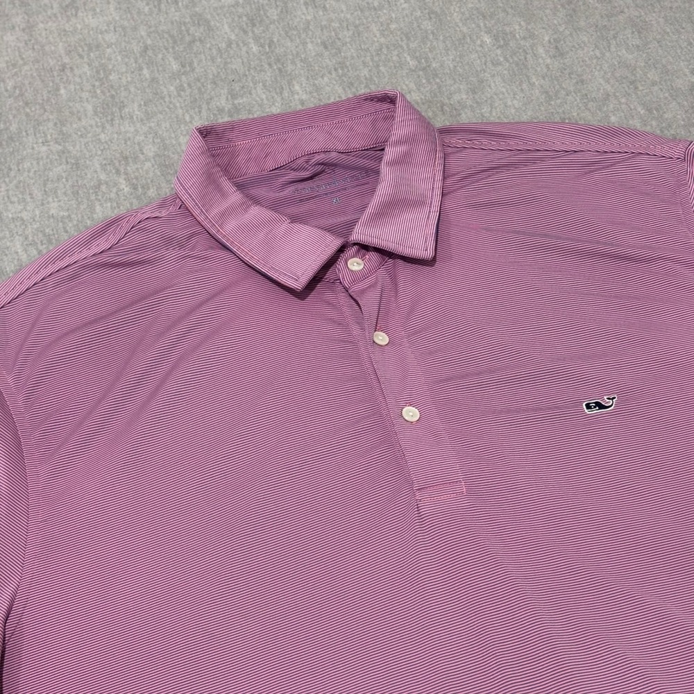 Vineyard Vines Mens XL Performance Polo Shirt Pink Purple Stripe Short Sleeve